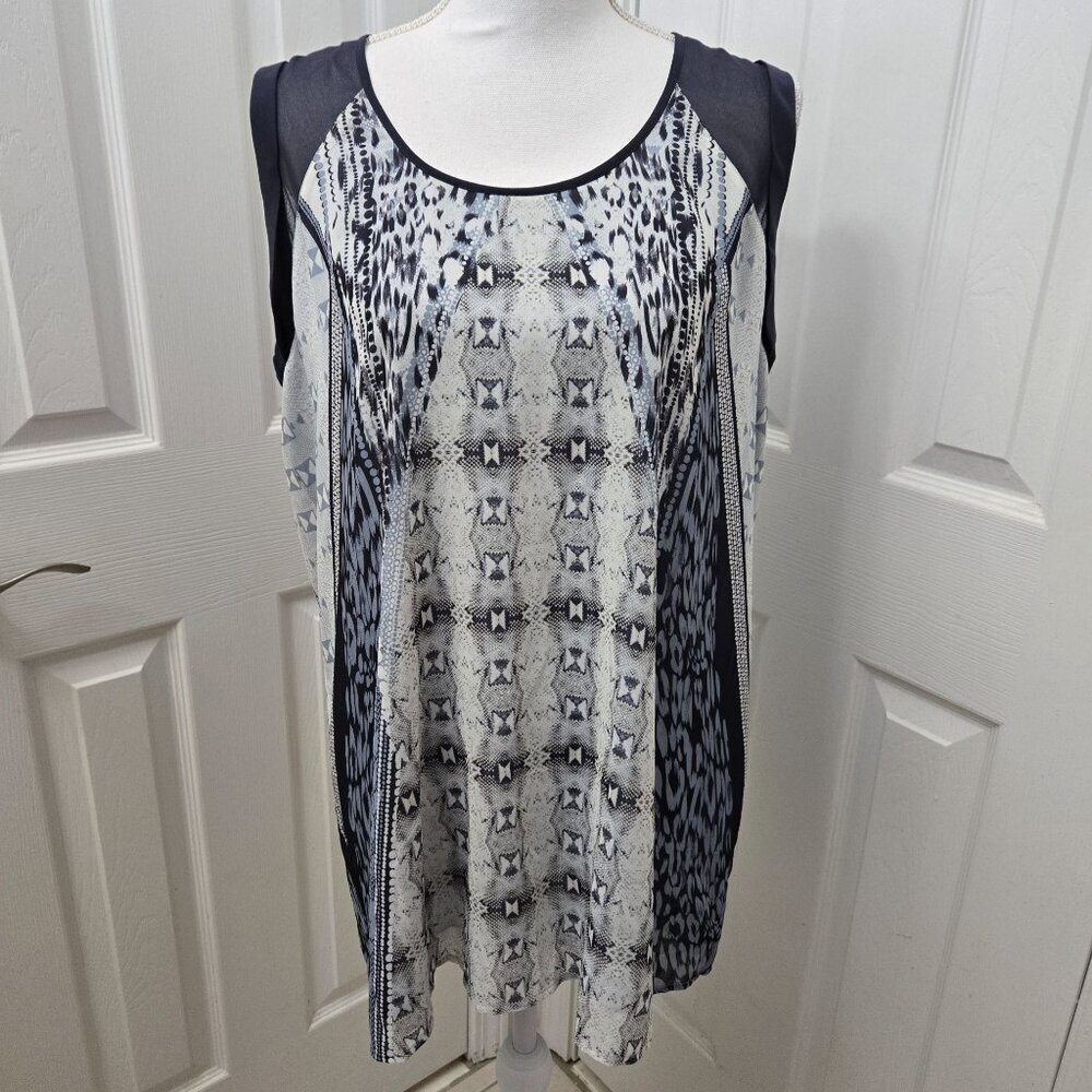 Cabi Shirt Womens Large Sleeveless Blue Ikat Snake Print Tunic Top Summer Lined